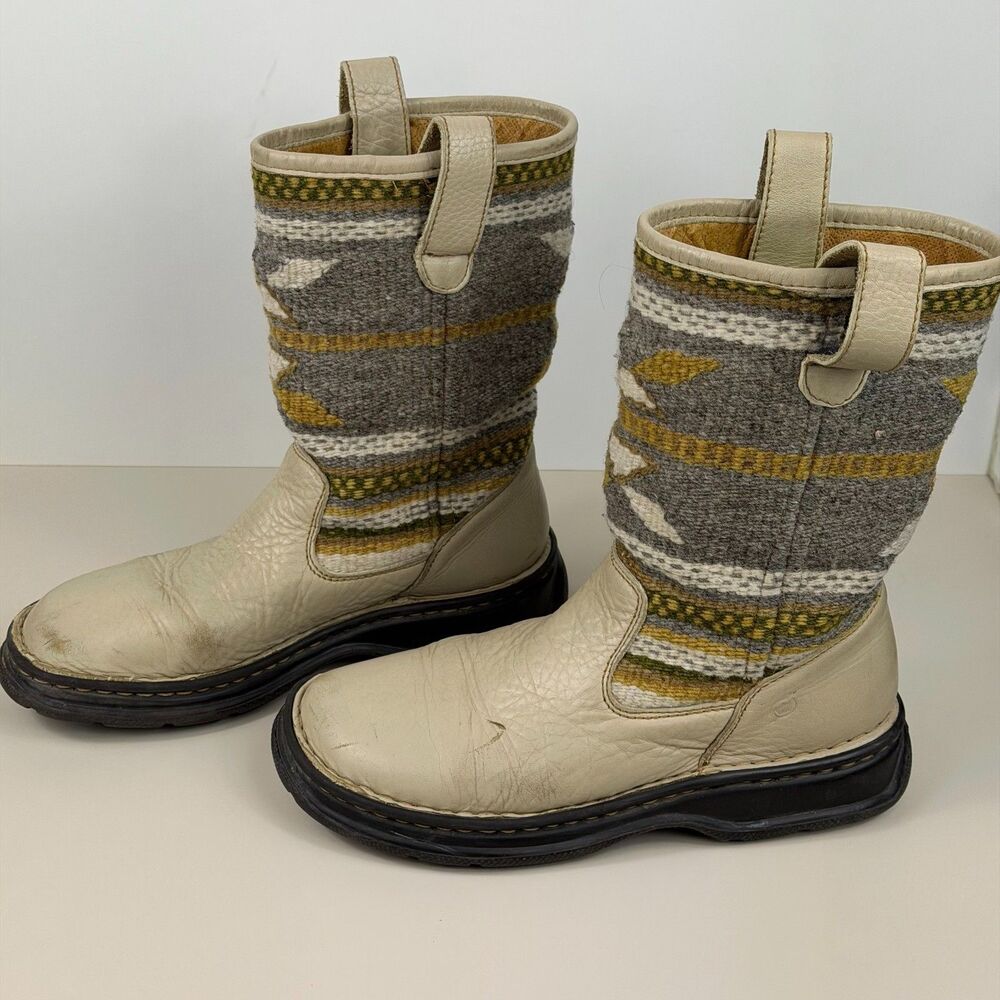 Vintage Born Leather Wool Kilim Tapestry Boots Womens 7 38 Southwestern Boho - Picture 2 of 13
